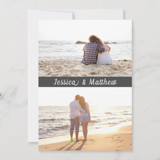 Moderne Romantische Strand 3 Foto's van Koppel Save The Date (Achterkant)