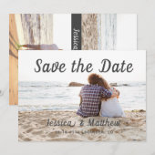 Moderne Romantische Strand 3 Foto's van Koppel Save The Date (Voorkant / Achterkant)
