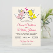 Moderne romantische trouwkaart met cute vosjes kaart (Staand voorkant)