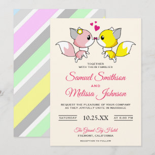 Moderne romantische trouwkaart met cute vosjes kaart