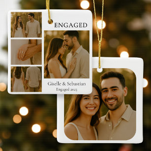 Moderne Romantische Verlovingsfotokeeper Keramisch Ornament