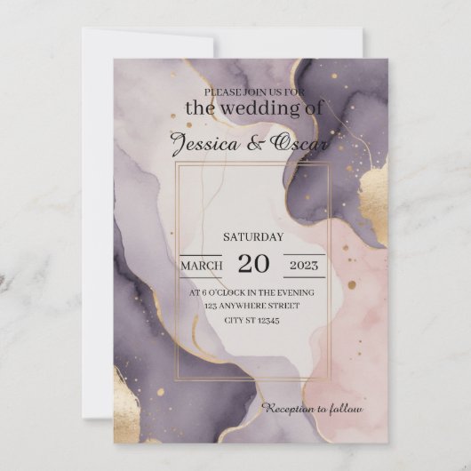 Moderne Romantische Waterverf Blush Gold Foil Wedd Kaart (Voorkant)