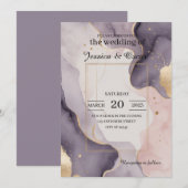 Moderne Romantische Waterverf Blush Gold Foil Wedd Kaart (Voorkant / Achterkant)