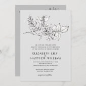 Moderne Romantische Wildflower Grey bruiloft uitno Kaart (Voorkant / Achterkant)