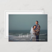Moderne romantische witte kalligrafie foto bruilof bedankkaart (Voorkant / Achterkant)