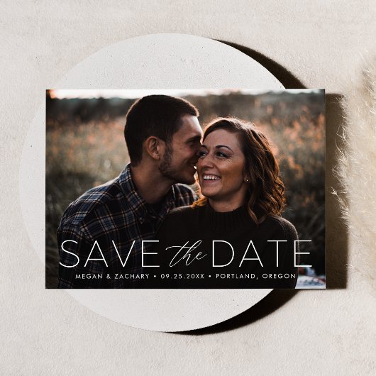 Moderne romantische witte overlay foto save the date