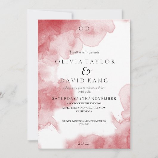 Moderne Romantische Zachte Waterverf Burgundy Brui Kaart (Voorkant)