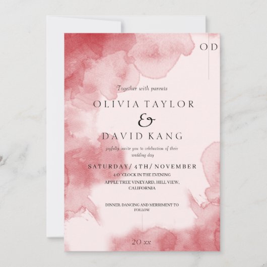 Moderne Romantische Zachte Waterverf Rode Trouw Kaart (Voorkant)