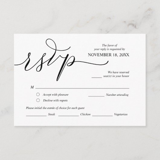 Moderne romantische zwarte kalligrafie, bruiloft R Informatiekaartje (Voorkant)