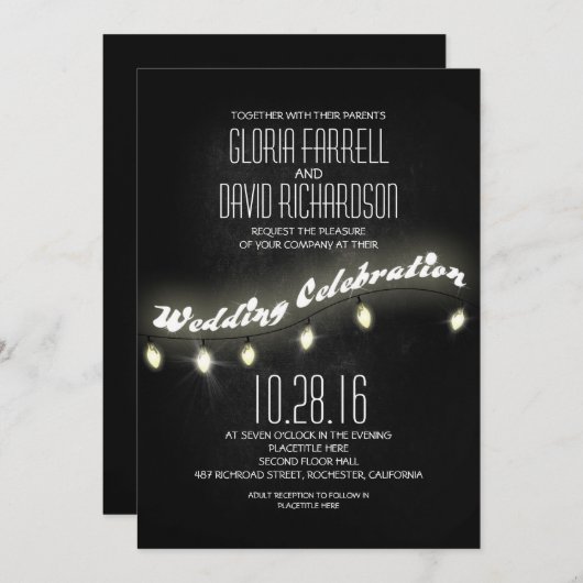 Moderne romantische zwarte krijtbord bruiloft uitn kaart (Voorkant / Achterkant)