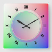 Moderne Romeinse cijfers en leuke Pastel Rainbow D Vierkante Klok (Voorkant)