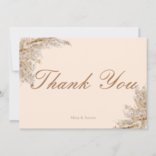Moderne Romige pampas gras bruiloft Bedankkaart (Voorkant)