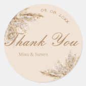 Moderne romige pampas gras bruiloft dank u ronde sticker (Voorkant)