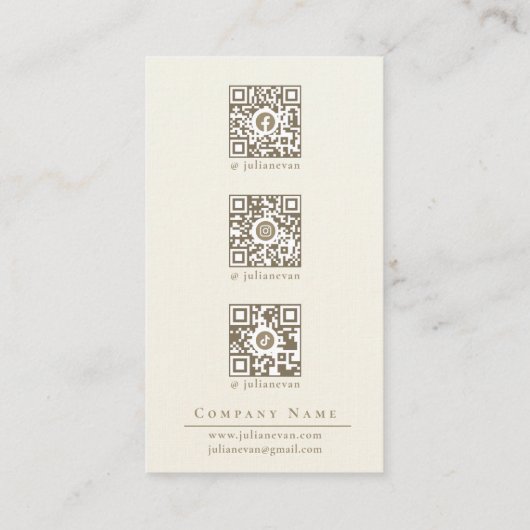 Moderne Romige Wit & Goud Monogram Sociale Media Visitekaartje (Achterkant)