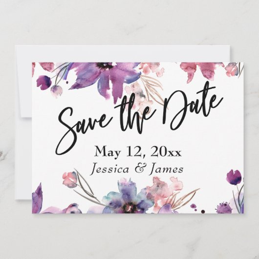 Moderne Rommelige Abstracte Aquarel Bloemen Save The Date (Voorkant)