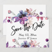 Moderne Rommelige Abstracte Aquarel Bloemen Save The Date (Voorkant / Achterkant)