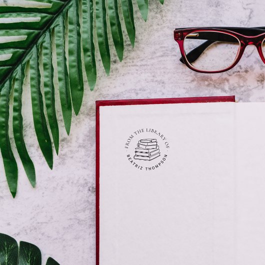 Moderne Ronde Aangepaste Boek uit de bibliotheek v Zelfinktende Stempel