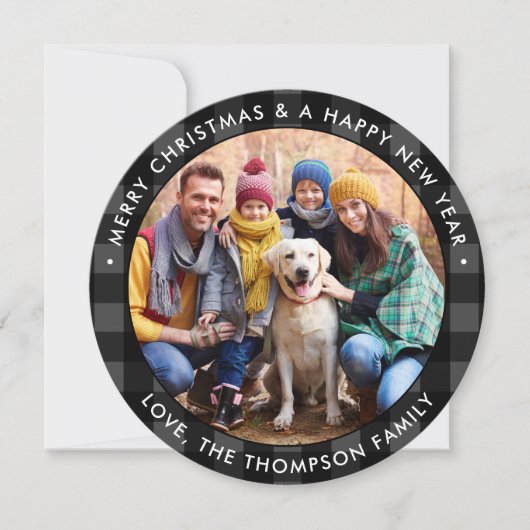 Moderne Ronde Aangepaste foto Zwarte Grijze Buffal Feestdagenkaart (Voorkant)