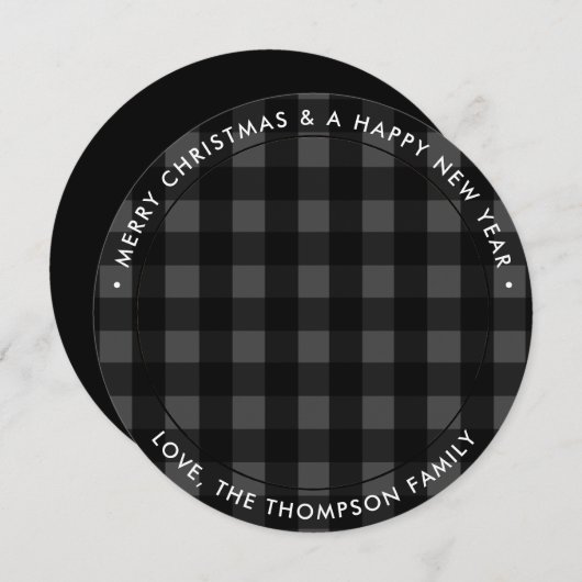 Moderne Ronde Aangepaste foto Zwarte Grijze Buffal Feestdagenkaart (Voorkant / Achterkant)