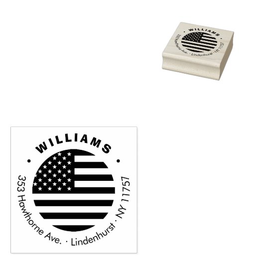 Moderne Ronde Amerikaanse Vlag - Aangepast retoura Rubberstempel (Gestempeld)