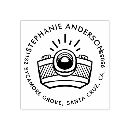 Moderne Ronde Cartoon Camera Retouradres Rubberstempel (Afrduk)