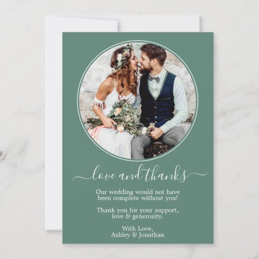 Moderne ronde foto Lijst Eucalyptus Green Wedding Bedankkaart (Voorkant)