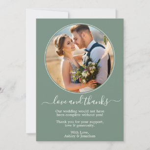 Moderne ronde foto Lijst Sage Green Wedding Bedankkaart