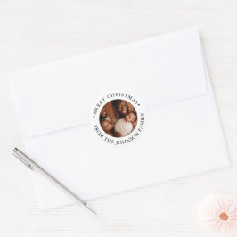 Moderne Ronde Foto Prettig Kerst Wens Familie Sticker