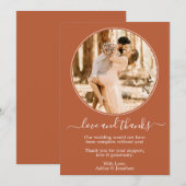 Moderne Ronde Fotolijst Verbrand Oranje Bruiloft Bedankkaart (Voorkant / Achterkant)