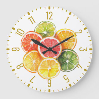 Moderne ronde klok met plakjes citrusvruchten