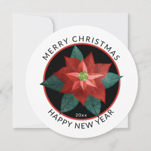 Moderne ronde, prettige kerst grote rode poinsetti feestdagenkaart