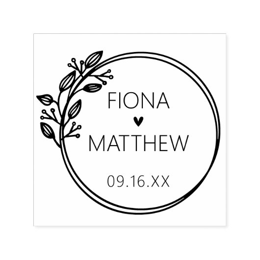 Moderne ronde trouwkaart met laurier  zelfinktende stempel (Design)