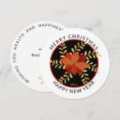 Moderne ronde, vrolijk kerstgebluste Poinsettia Feestdagenkaart (Voorkant / Achterkant)