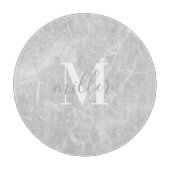 Moderne Ronde Witte Marmeren Monogram Glas Snijplank (Voorkant)