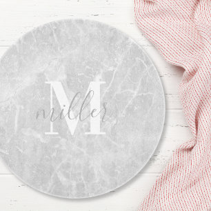 Moderne Ronde Witte Marmeren Monogram Glas Snijplank