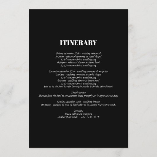 Moderne rondweg rond zwart-wit monogram programmakaart (Achterkant)