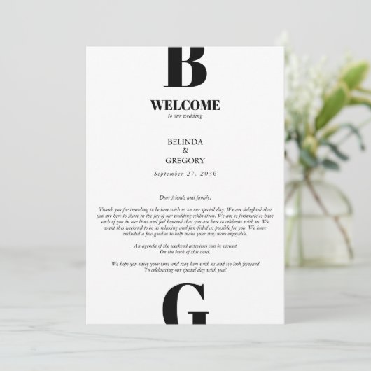 Moderne rondweg rond zwart-wit monogram programmakaart (Staand voorkant)