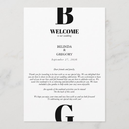 Moderne rondweg rond zwart-wit monogram programmakaart (Voorkant)