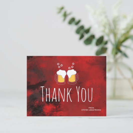 Moderne Rood Abstract met Bierpullen Bedankt Briefkaart (Staand voorkant)