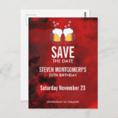 Moderne Rood Abstracte Verjaardag Save The Date Briefkaart (Voorkant / Achterkant)