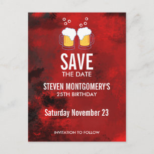 Moderne Rood Abstracte Verjaardag Save The Date Briefkaart