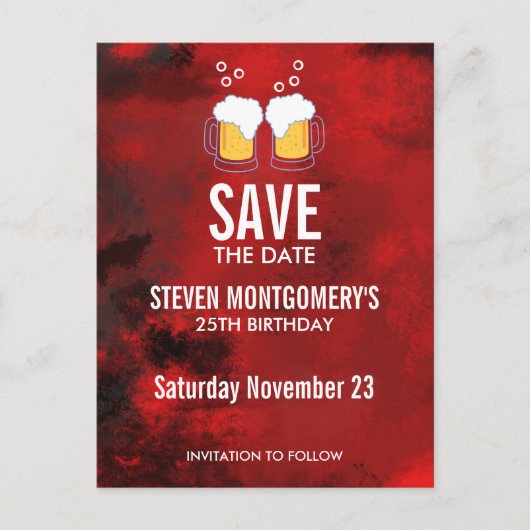 Moderne Rood Abstracte Verjaardags Save The Date Briefkaart (Voorkant)