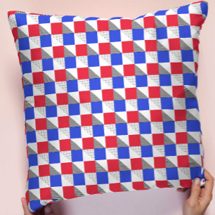 Moderne rood blauw zwart en wit memphis geometrisc kussen
