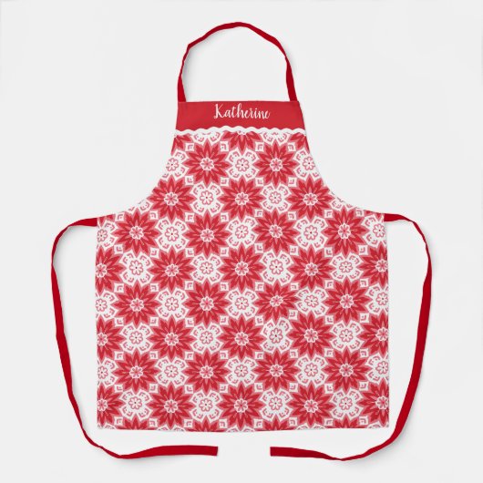 Moderne Rood Bloemmotief Bakken Schort (Voorkant)
