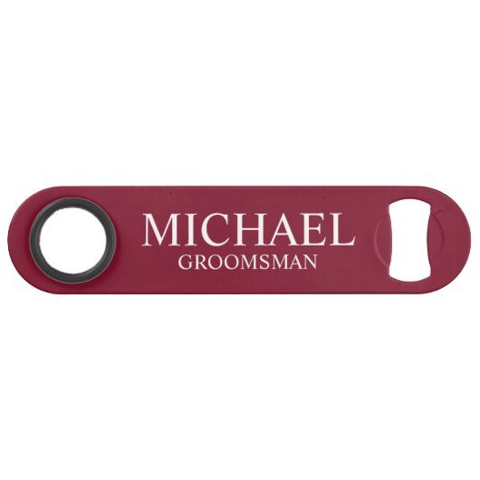 Moderne rood Bourgondisch Persoonlijke Bruidsjonke Speed Flessenopener (Voorkant (Horizontaal))