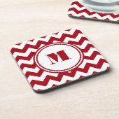 Moderne Rood Chevron Monogram Bier Onderzetter (Linkerzijde)