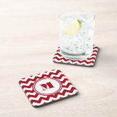 Moderne Rood Chevron Monogram Bier Onderzetter (Rechterzijde)