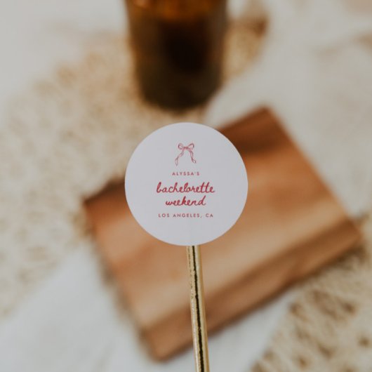 Moderne Rood Coquette Strik Verlovingsfeest Weeken Ronde Sticker