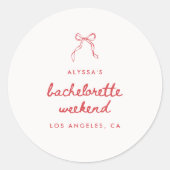 Moderne Rood Coquette Strik Verlovingsfeest Weeken Ronde Sticker (Voorkant)