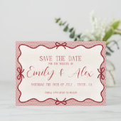 moderne rood & crème save the date kaart (Staand voorkant)